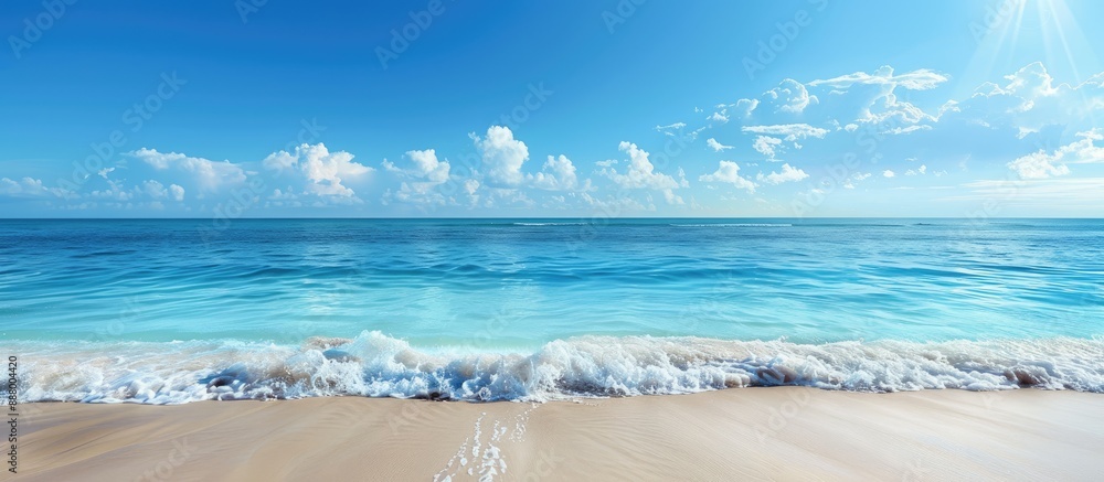 Scenic tropical beach and sea against a clear blue sky ideal for placing text in a copy space image Scenic tropical beach and sea against a clear blue sky ideal for placing text in a copy space image