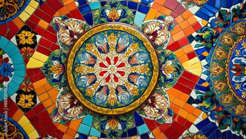 Wallpaper Mural Vibrant Mosaic Tile Artwork with Central Blurred Space Abstract Background Torontodigital.ca