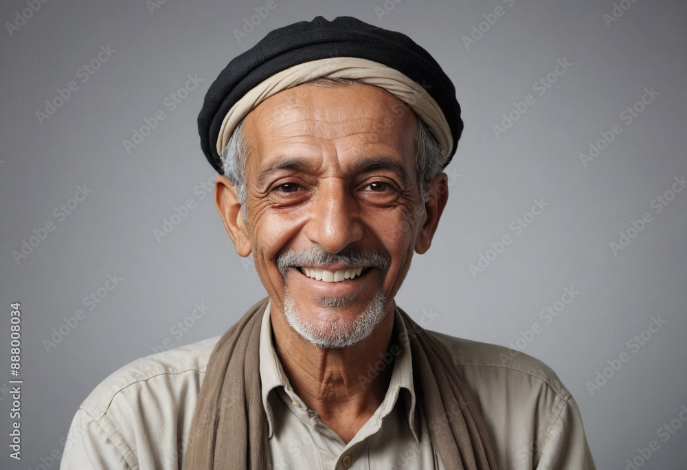 Portrait view of a regular happy smiling Yemen old man, ultra realistic, candid, social media, avatar image, plain solid background Portrait view of a regular happy smiling Yemen old man, ultra realistic, candid, social media, avatar image, plain solid background