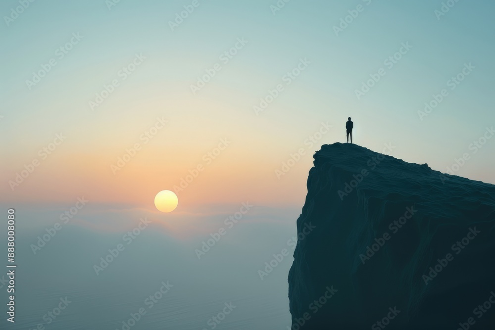Silhouette of a person standing on a cliff edge at sunrise, gazing at the horizon. Captures solitude, nature, and the beauty of dawn. Silhouette of a person standing on a cliff edge at sunrise, gazing at the horizon. Captures solitude, nature, and the beauty of dawn.