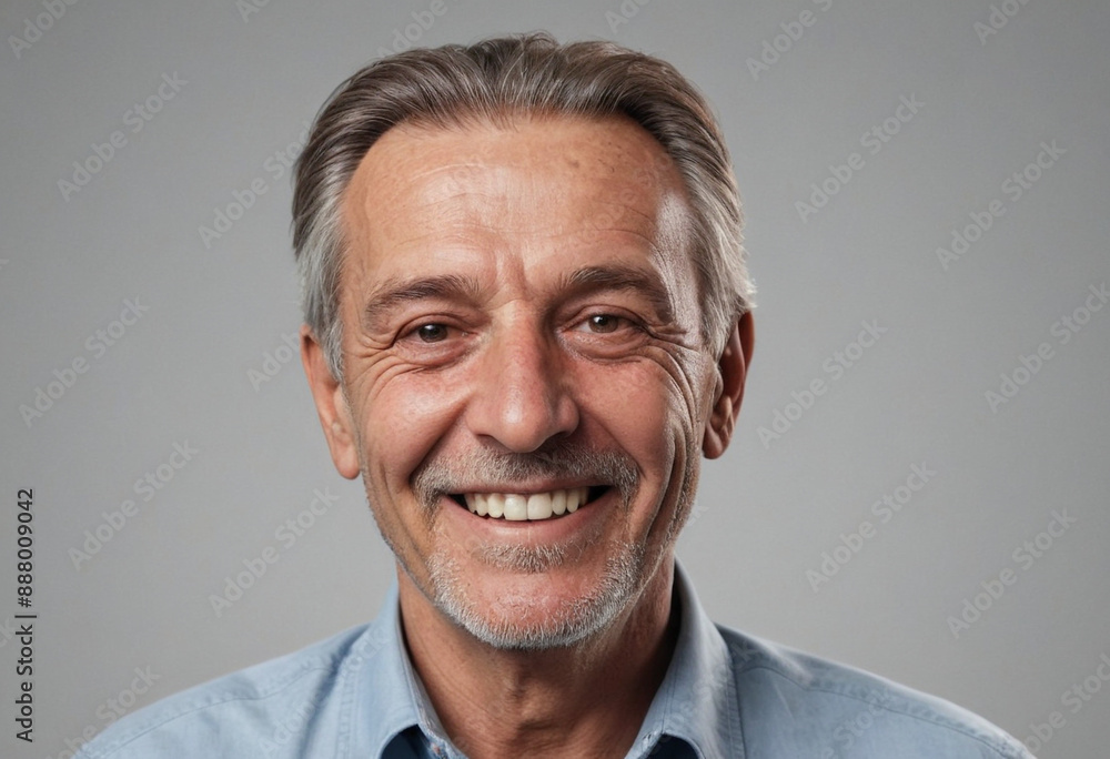 Obraz premium Portrait view of a regular happy smiling Kosovo old man, ultra realistic, candid, social media, avatar image, plain solid background