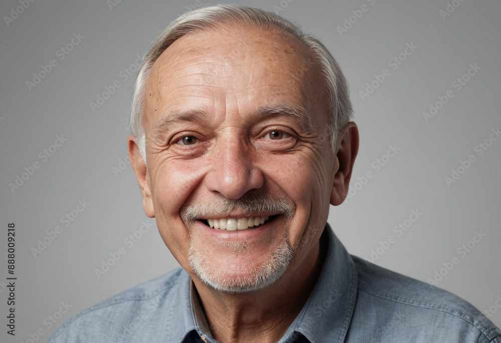 Obraz premium Portrait view of a regular happy smiling Moldova old man, ultra realistic, candid, social media, avatar image, plain solid background