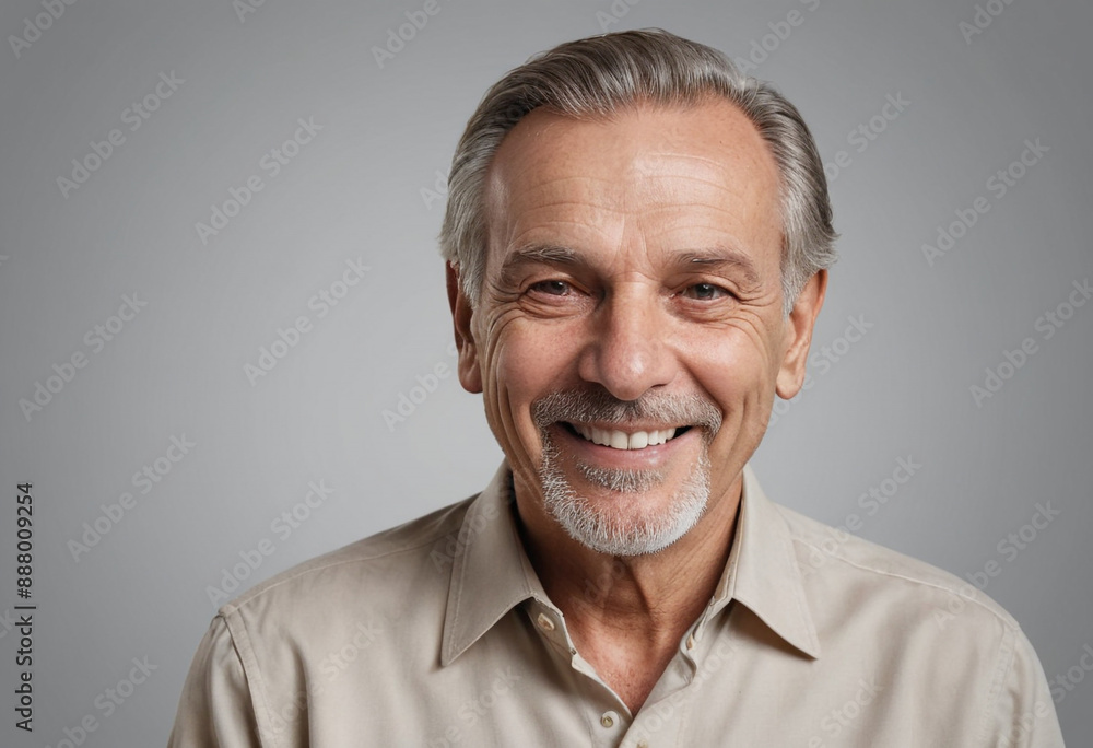 Fototapeta premium Portrait view of a regular happy smiling Monaco old man, ultra realistic, candid, social media, avatar image, plain solid background