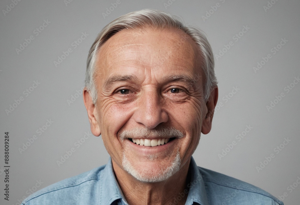 Obraz premium Portrait view of a regular happy smiling Montenegro old man, ultra realistic, candid, social media, avatar image, plain solid background