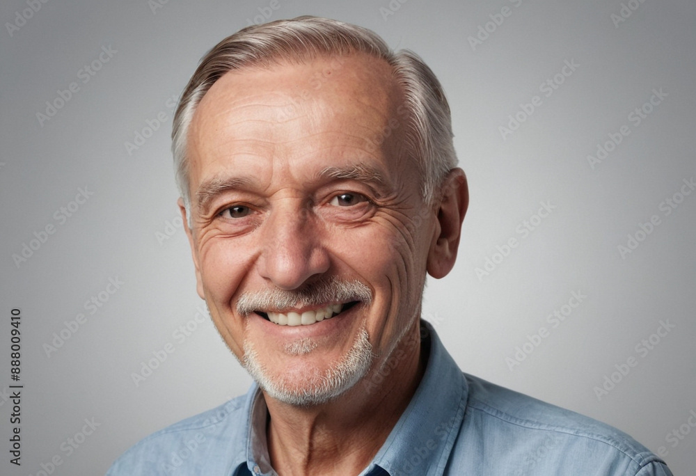 Obraz premium Portrait view of a regular happy smiling Poland old man, ultra realistic, candid, social media, avatar image, plain solid background