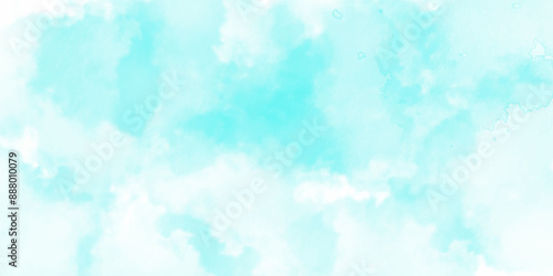 Vector blue in the sky and cloudy watercolor light wall grungy paint. canvas splash fluffy heaven watercolor painting beautiful cloudscape pastel texture background.