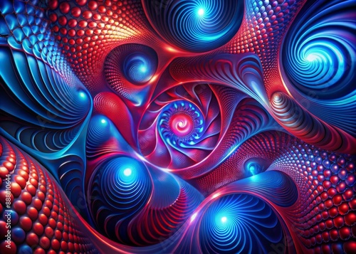 Wallpaper Mural Vibrant abstract geometric background featuring swirling red and blue shapes, mesmerizing 3d rendering with futuristic AI generated patterns and dynamic psychedelic textures. Torontodigital.ca