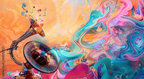 Wallpaper Mural Abstract Vintage Gramophone with Colorful Swirls Torontodigital.ca