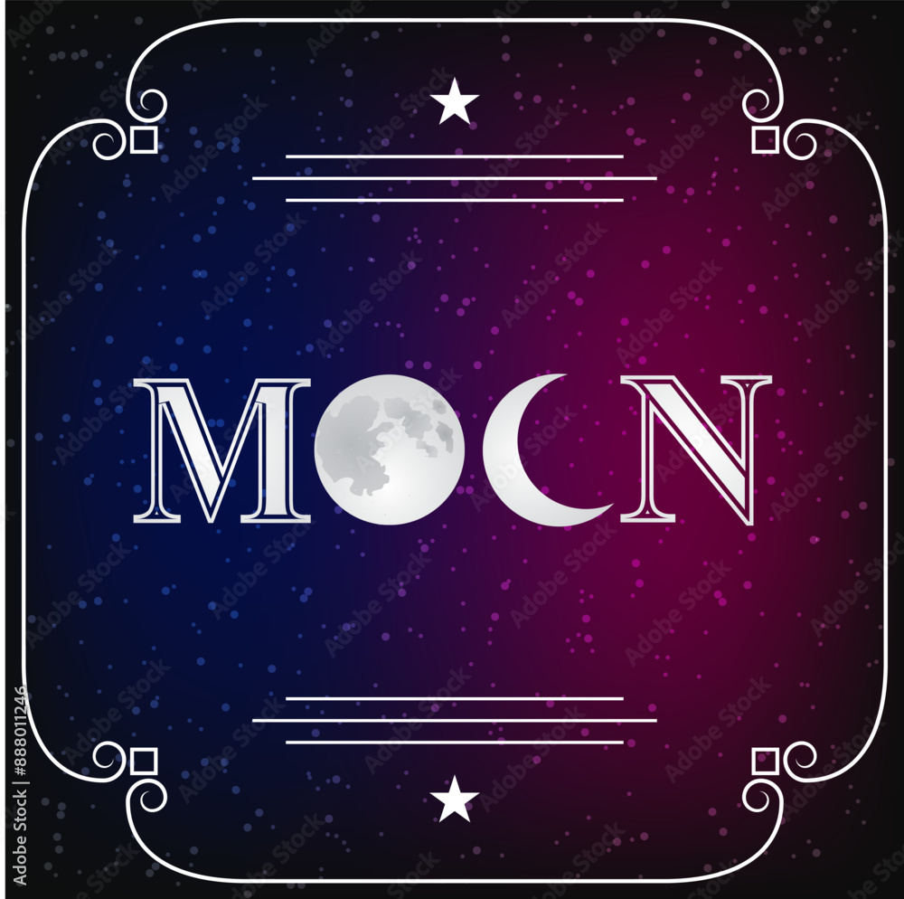 Naklejka premium Stylized moon text on color space background / vector illustration