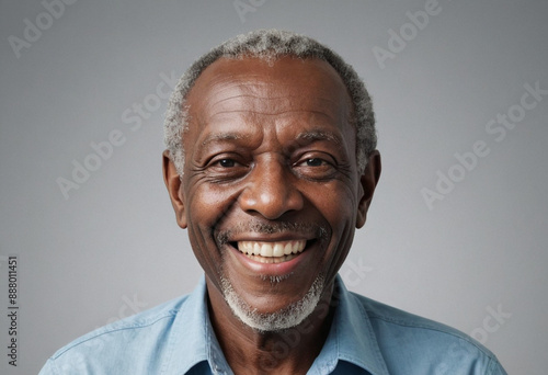 Portrait view of a regular happy smiling Grenada old man, ultra realistic, candid, social media, avatar image, plain solid background