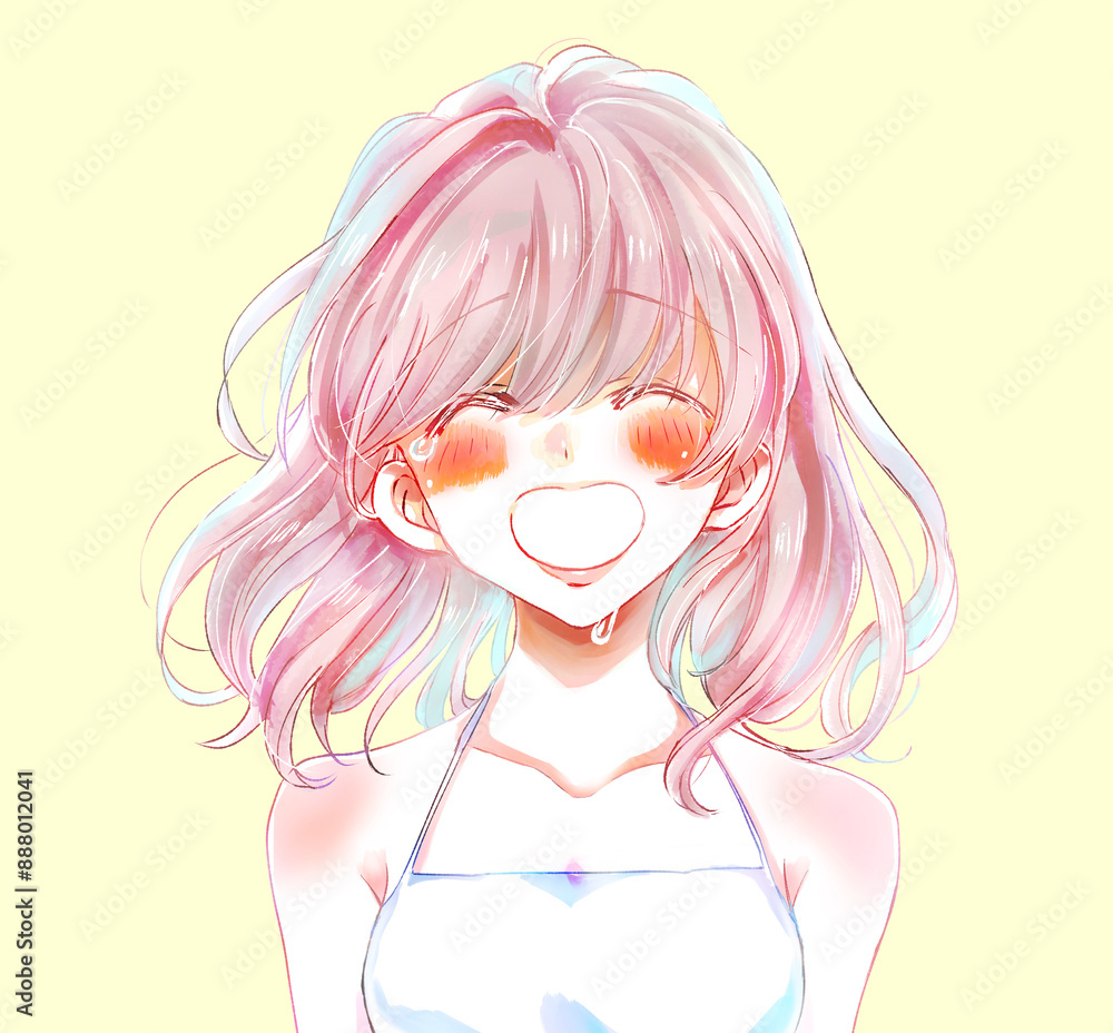 笑顔で泣く女性　夏