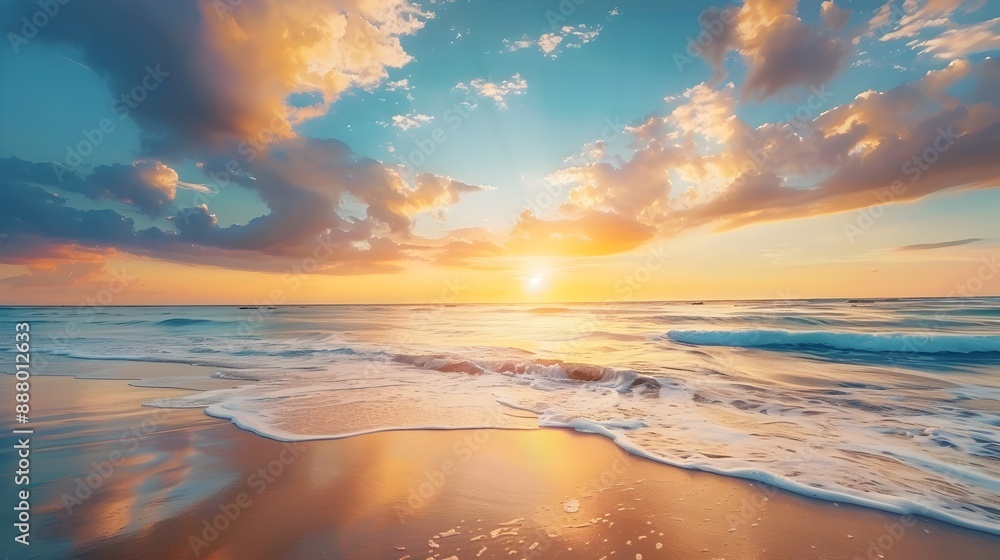 Breathtaking Sunset Over Tranquil Ocean Waves on Serene Beach Breathtaking Sunset Over Tranquil Ocean Waves on Serene Beach
