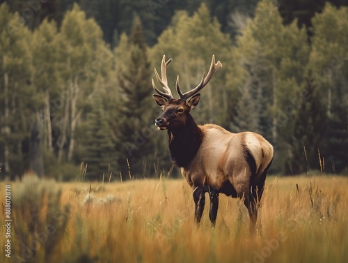 Majestic Elk Stands Tall in Autumnal Wilderness Landscape