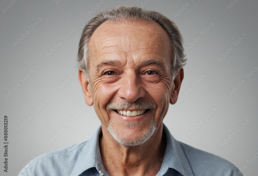 Fototapeta premium Portrait view of a regular happy smiling Brazil old man, ultra realistic, candid, social media, avatar image, plain solid background