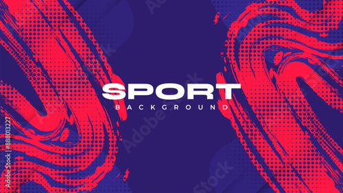 Abstract Sport Background with Red and Blue Brush Texture and Halftone Effect. Retro Grunge Background for Banner or Poster Design