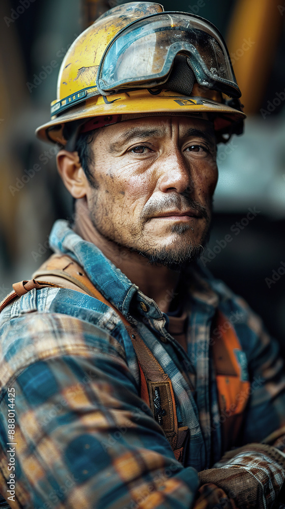 Confident Construction Worker in Yellow Hard Hat Confident Construction Worker in Yellow Hard Hat