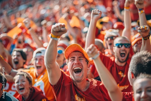 Excited fans cheer during a college football game