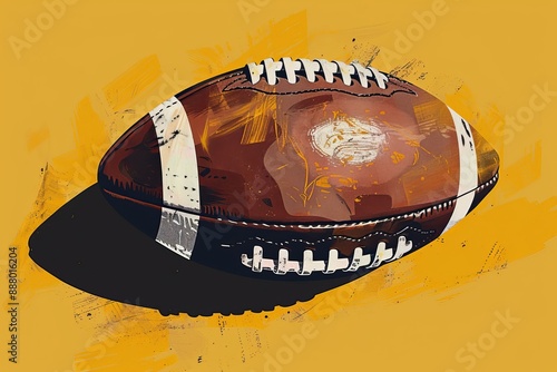 A brown leather football against a yellow background