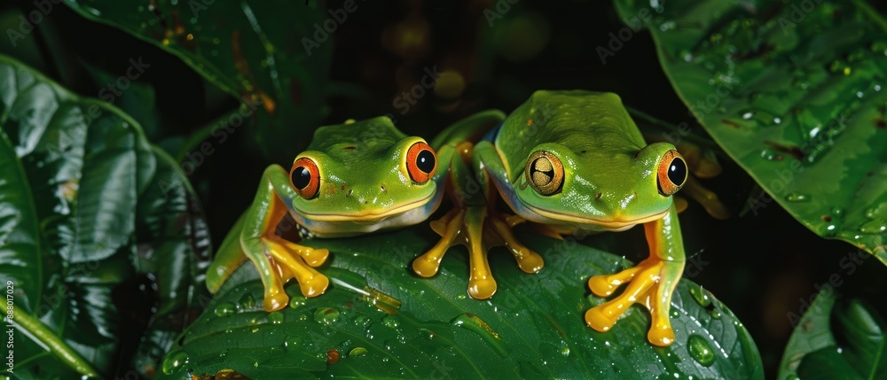 Agile Tree Frogs Climbing Leaves in the Enchanting Amazon Rainforest Agile Tree Frogs Climbing Leaves in the Enchanting Amazon Rainforest