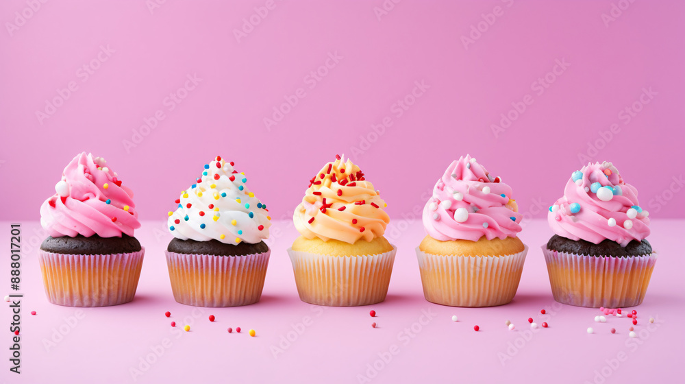 a row of cupcakes with frosting and sprinkles a row of cupcakes with frosting and sprinkles
