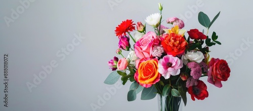 Wallpaper Mural A vibrant bouquet of colorful flowers set against a neutral grey backdrop with ample copy space image Torontodigital.ca