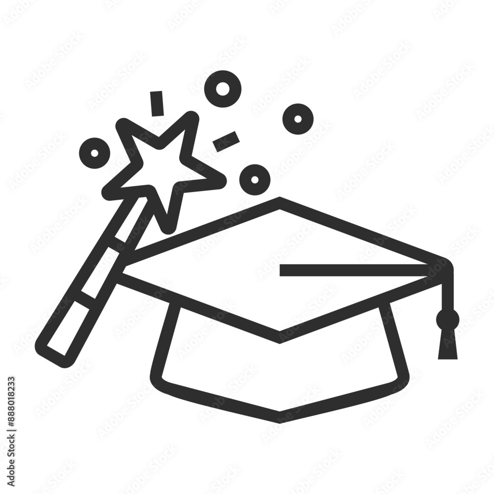 Graduate cap with magic wand outline icon, editable vector illustration and transparent graphic element. Isolated on white background Graduate cap with magic wand outline icon, editable vector illustration and transparent graphic element. Isolated on white background