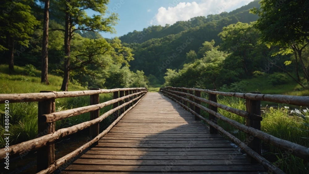 Wooden bridge in nature, background, wallpaper, Anime.
