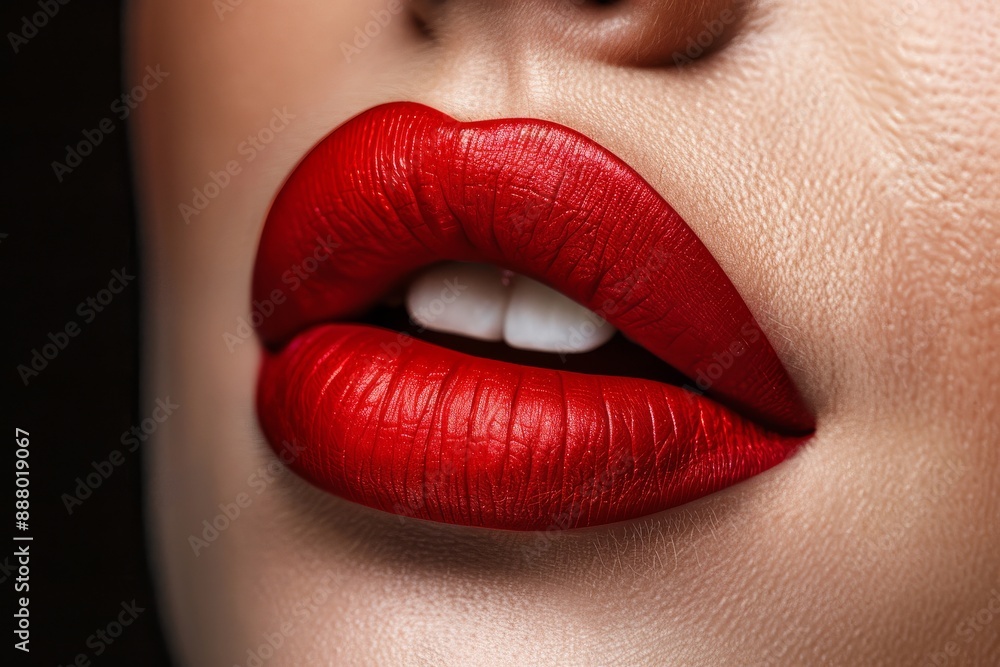 Fototapeta premium Close-up of lips with red lipstick and open mouth