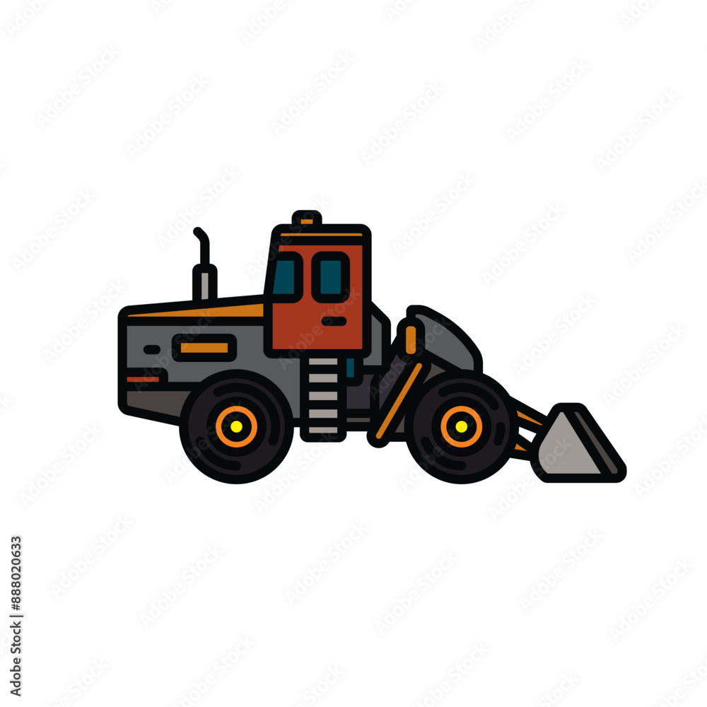 Original vector illustration. Contour icon of a bulldozer on wheels. Original vector illustration. Contour icon of a bulldozer on wheels.