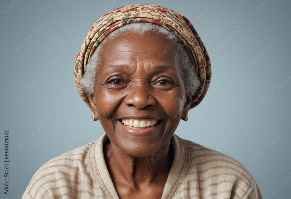 Portrait view of a regular happy smiling Mozambique old woman, ultra realistic, candid, social media, avatar image, plain solid background Portrait view of a regular happy smiling Mozambique old woman, ultra realistic, candid, social media, avatar image, plain solid background