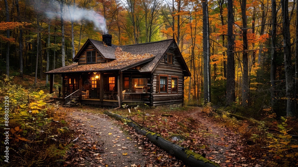 Serene Woodland Cabin Surrounded by Fall Foliage Serene Woodland Cabin Surrounded by Fall Foliage