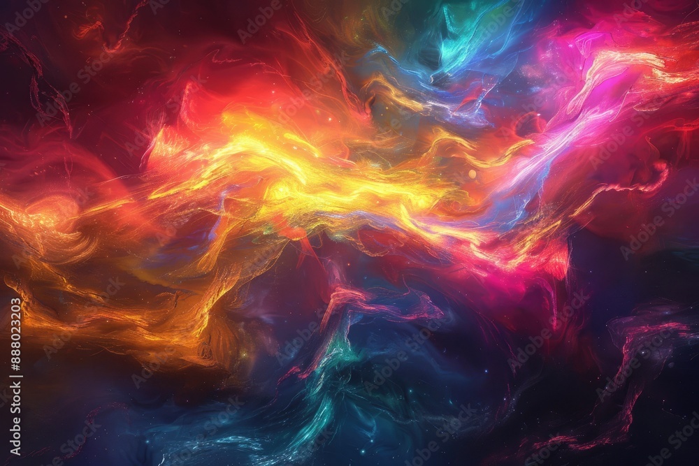 Swirling colors in space with stars and planets, A dazzling display of glowing colors blending harmoniously, AI generated Swirling colors in space with stars and planets, A dazzling display of glowing colors blending harmoniously, AI generated