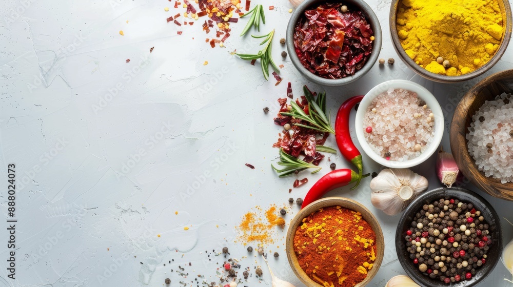 Assorted spices and herbs on a light background Assorted spices and herbs on a light background