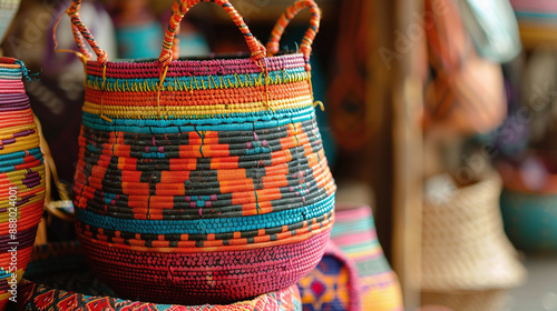 Vibrant Guarani indigenous basket photo