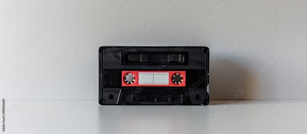 Audio cassette displayed on a clean white backdrop with a box in the shot emphasizing the copy space image Audio cassette displayed on a clean white backdrop with a box in the shot emphasizing the copy space image