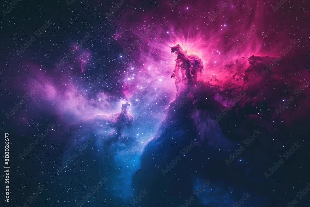 Naklejka premium A mesmerizing depiction of the universe, showcasing its infinite expanse and celestial bodies