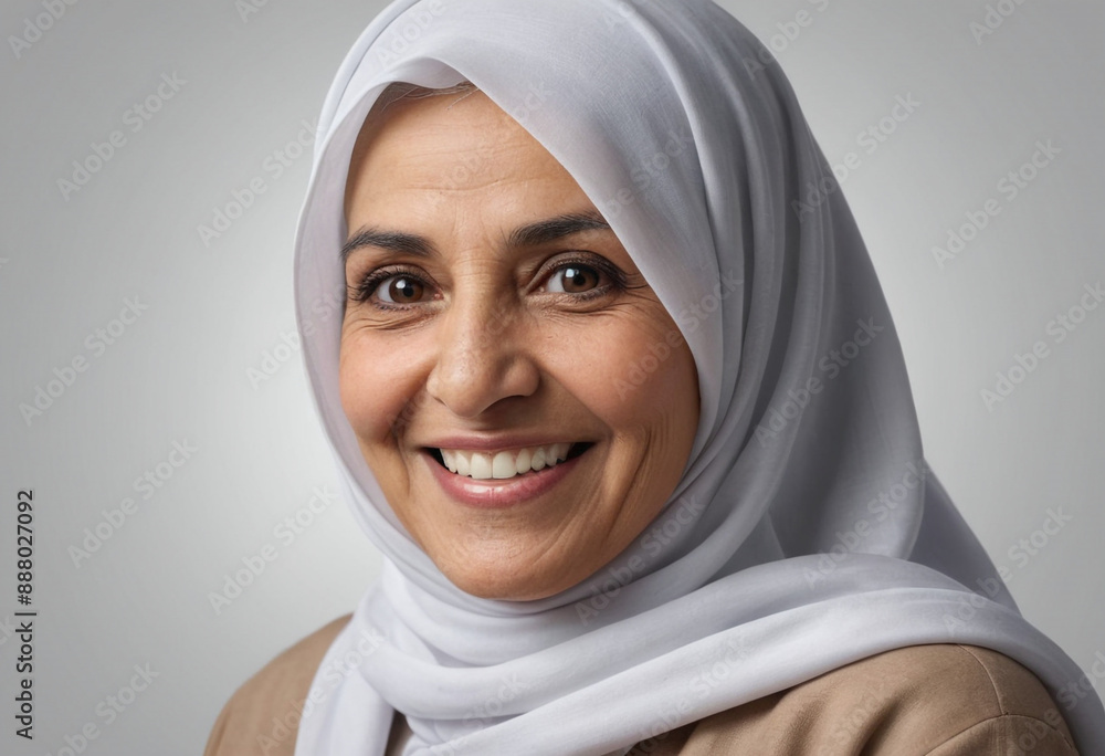 Portrait view of a regular happy smiling Saudi Arabia old woman, ultra realistic, candid, social media, avatar image, plain solid background Portrait view of a regular happy smiling Saudi Arabia old woman, ultra realistic, candid, social media, avatar image, plain solid background