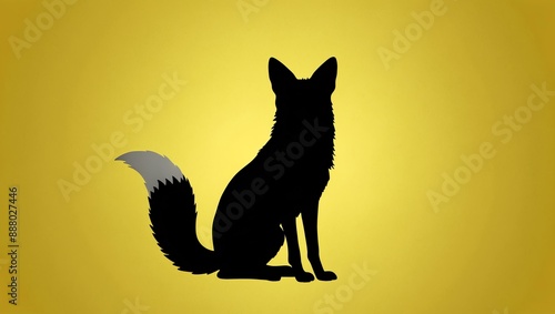 single fox sitting silhouette in yellow background