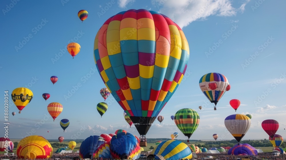 Obraz premium 16071452 170 168. A colorful hot air balloon festival with balloons ascending into the sky --ar 16:9 --personalize qujpd9j Job ID: d58a8215-147e-40b6-976a-c7c853cb5600