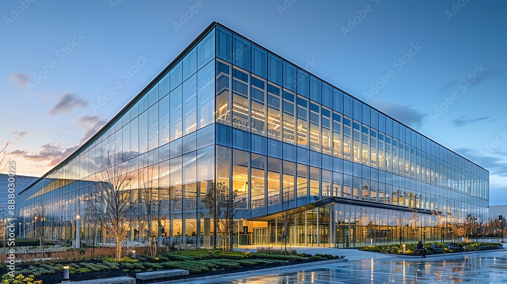 Fototapeta premium Modern art museum with innovative architecture, glass walls, and open exhibition spaces, showcasing contemporary design