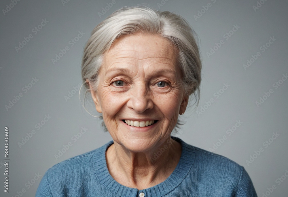Portrait view of a regular happy smiling Sweden old woman, ultra realistic, candid, social media, avatar image, plain solid background Portrait view of a regular happy smiling Sweden old woman, ultra realistic, candid, social media, avatar image, plain solid background