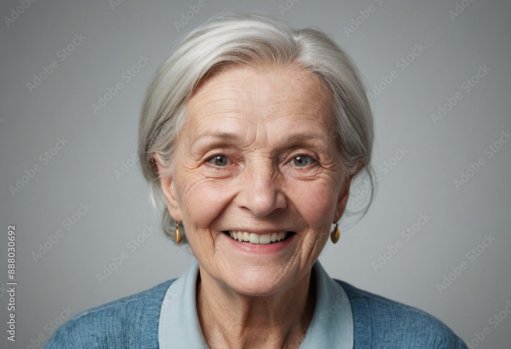 Portrait view of a regular happy smiling Sweden old woman, ultra realistic, candid, social media, avatar image, plain solid background Portrait view of a regular happy smiling Sweden old woman, ultra realistic, candid, social media, avatar image, plain solid background