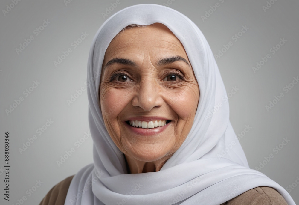 Portrait view of a regular happy smiling United Arab Emirates old woman, ultra realistic, candid, social media, avatar image, plain solid background Portrait view of a regular happy smiling United Arab Emirates old woman, ultra realistic, candid, social media, avatar image, plain solid background