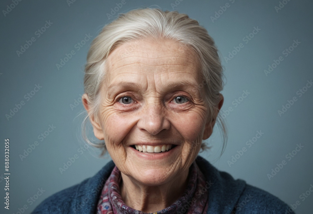 Portrait view of a regular happy smiling Iceland old woman, ultra realistic, candid, social media, avatar image, plain solid background Portrait view of a regular happy smiling Iceland old woman, ultra realistic, candid, social media, avatar image, plain solid background