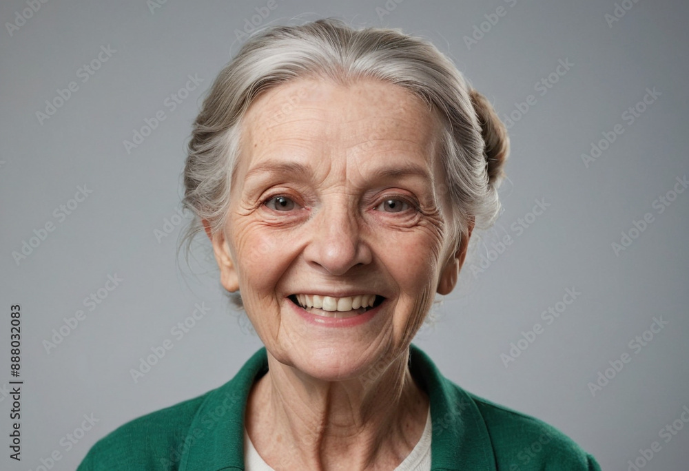 Portrait view of a regular happy smiling Ireland old woman, ultra realistic, candid, social media, avatar image, plain solid background Portrait view of a regular happy smiling Ireland old woman, ultra realistic, candid, social media, avatar image, plain solid background