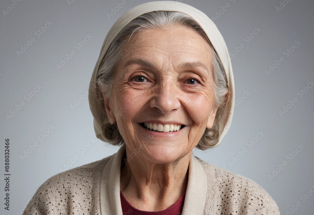Portrait view of a regular happy smiling Malta old woman, ultra realistic, candid, social media, avatar image, plain solid background Portrait view of a regular happy smiling Malta old woman, ultra realistic, candid, social media, avatar image, plain solid background