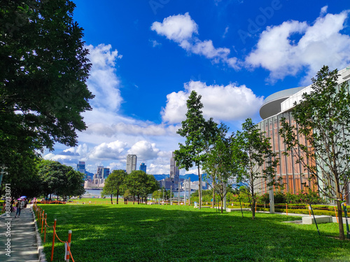 Canvas Print Sunny weather view of Tamar park area, Hong Kong.