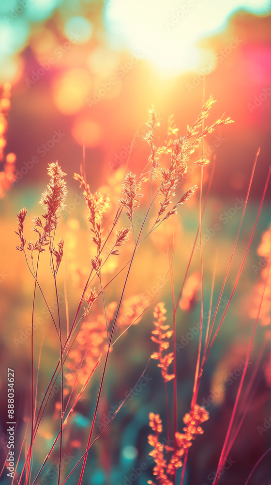 wildgrass at sunrise with blurred background, created with generative AI technology wildgrass at sunrise with blurred background, created with generative AI technology