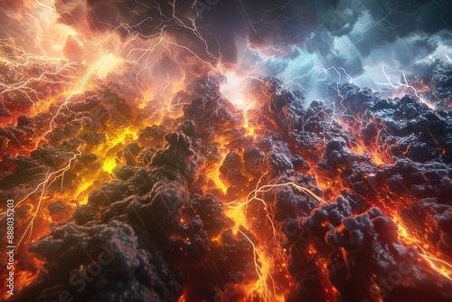 Wallpaper Mural Volcanic eruption spewing lava and lightning into the sky Torontodigital.ca