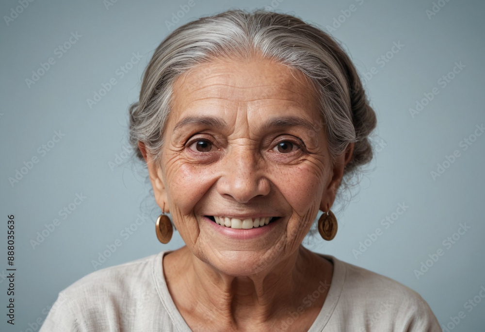 Portrait view of a regular happy smiling Nicaragua old woman, ultra realistic, candid, social media, avatar image, plain solid background Portrait view of a regular happy smiling Nicaragua old woman, ultra realistic, candid, social media, avatar image, plain solid background
